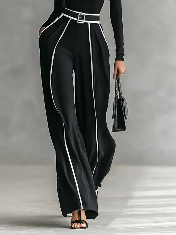 Amanda - Elegant two-piece set with high collar and wide-leg pants