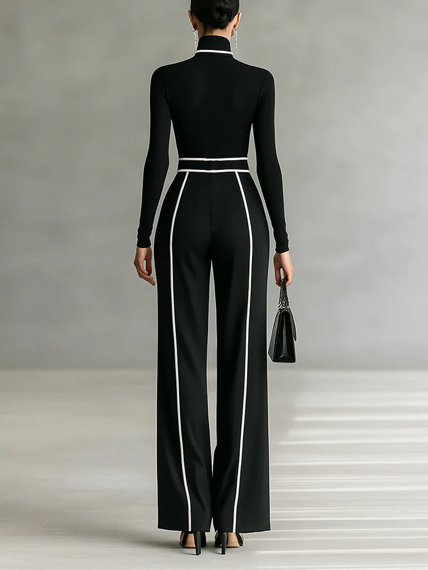Amanda - Elegant two-piece set with high collar and wide-leg pants