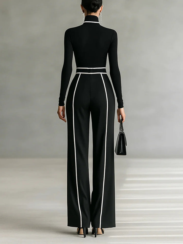 Amanda - Elegant two-piece set with high collar and wide-leg pants