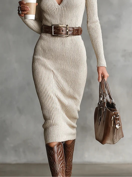 Alana - Knit Dress with Mid-High Collar