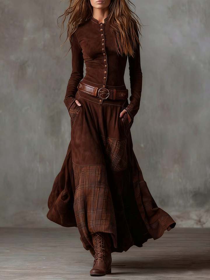 Agatha - Maxi Suede Dress with Belt