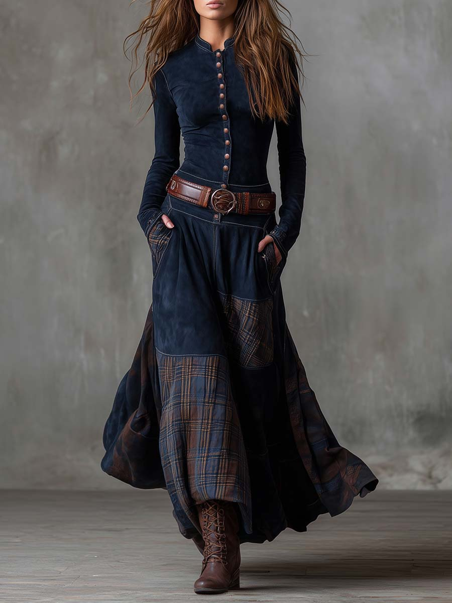 Agatha - Maxi Suede Dress with Belt