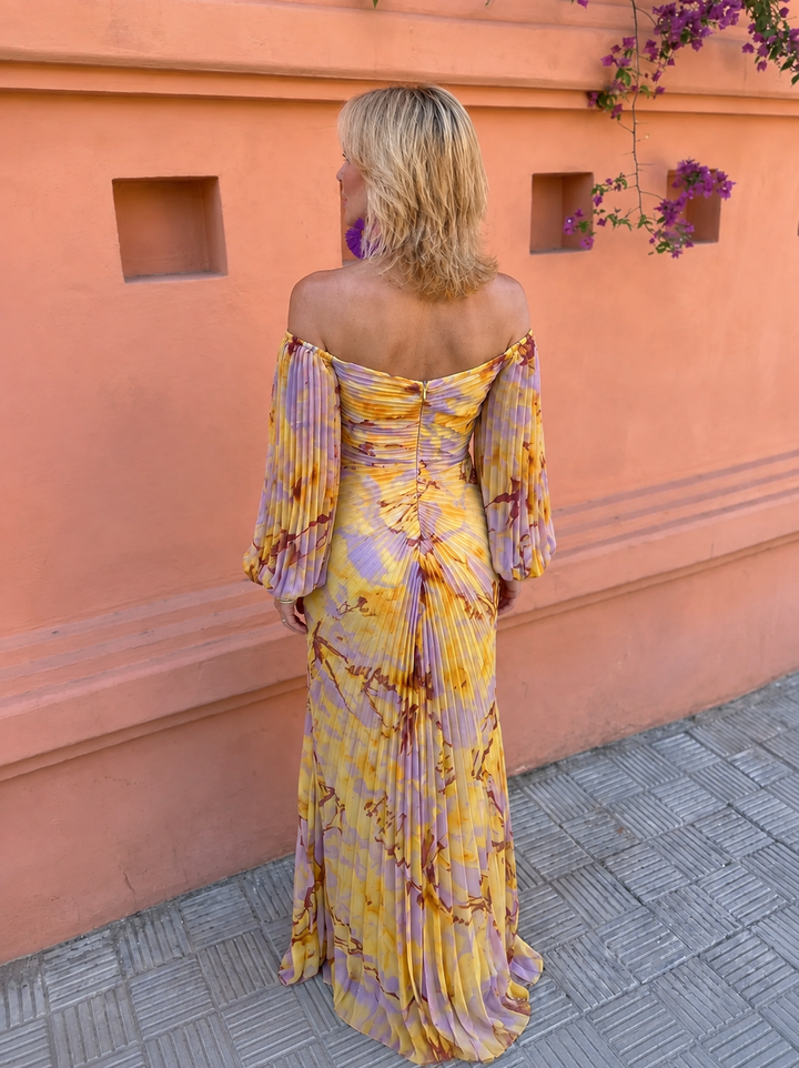 TAMAR™ – LONG FLORAL DRESS WITH A DEEP NECKLINE