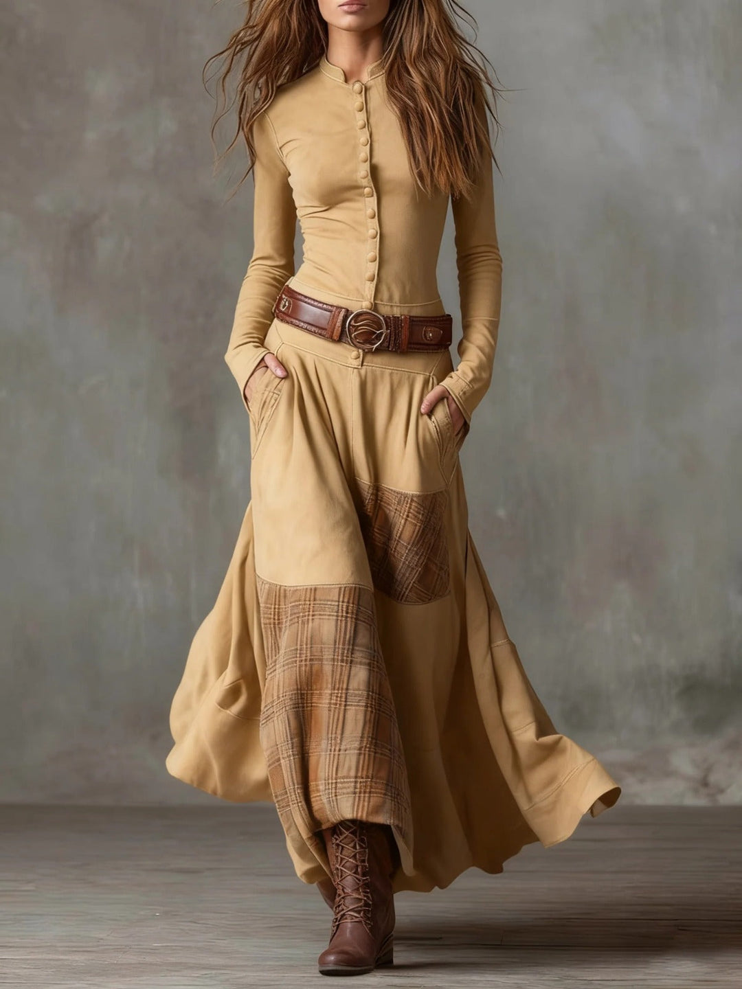 Agatha - Maxi Suede Dress with Belt