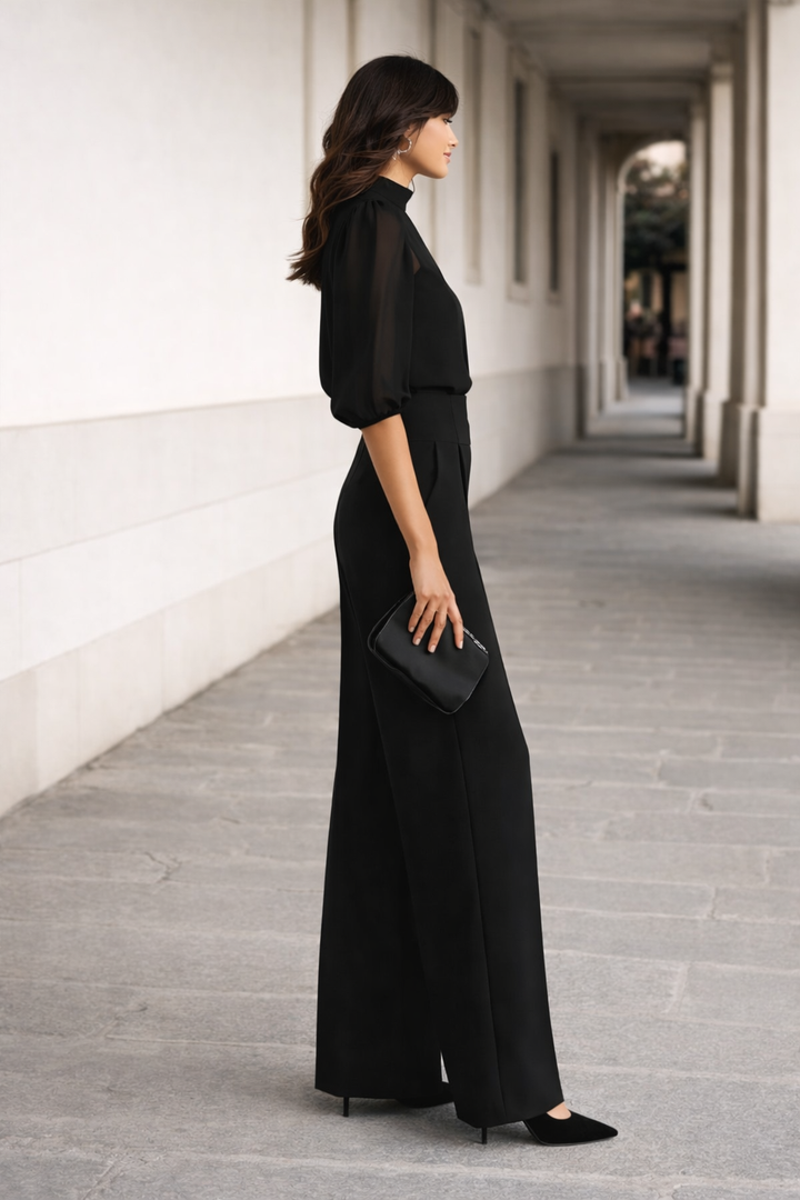 Soledad | Three-Piece Set Comprising a Sheer Camisole and Wide-Leg Pants.