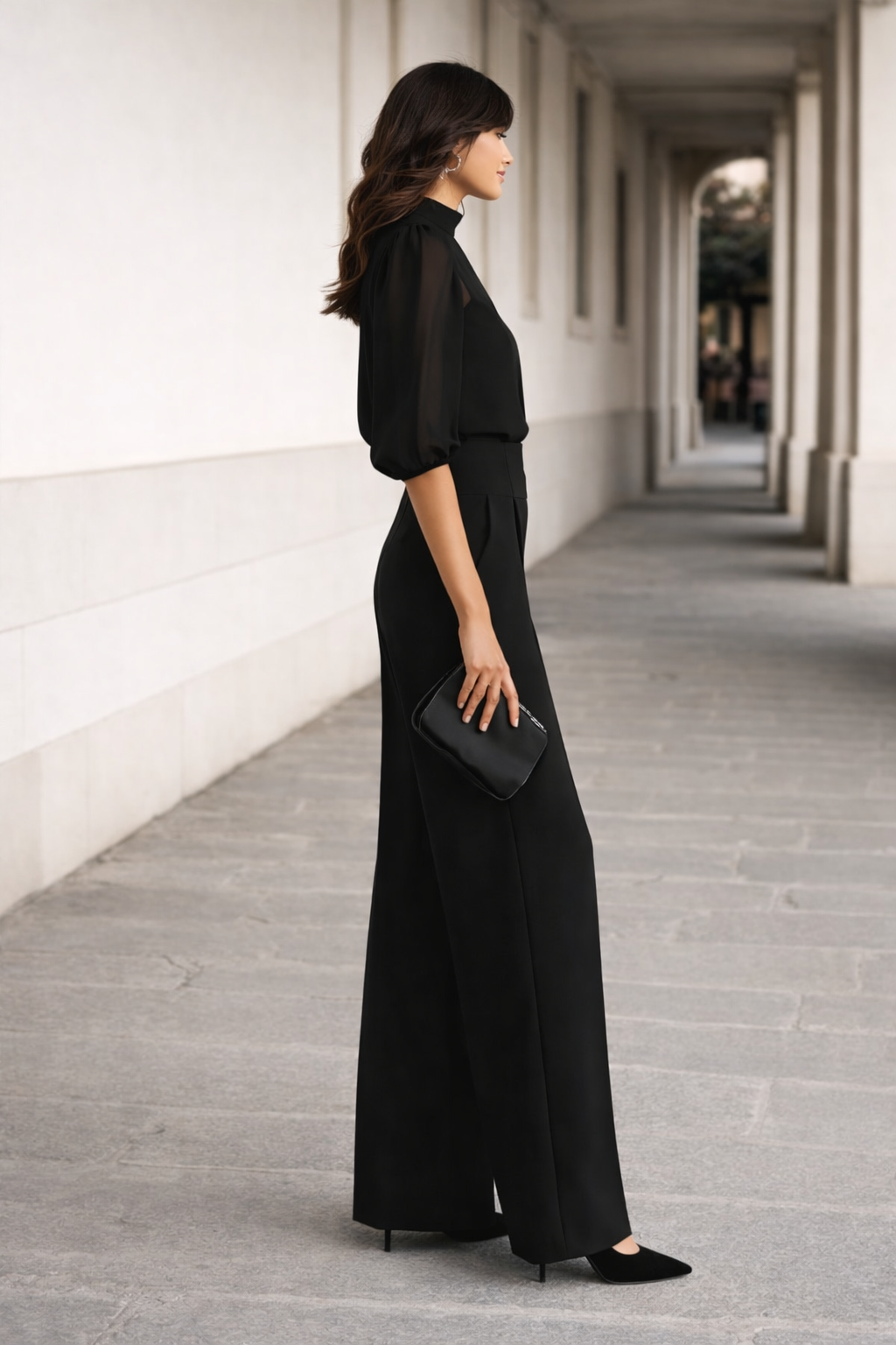 Rosaleen | Three-Piece Set Comprising a Sheer Top and Wide-Leg Pants.