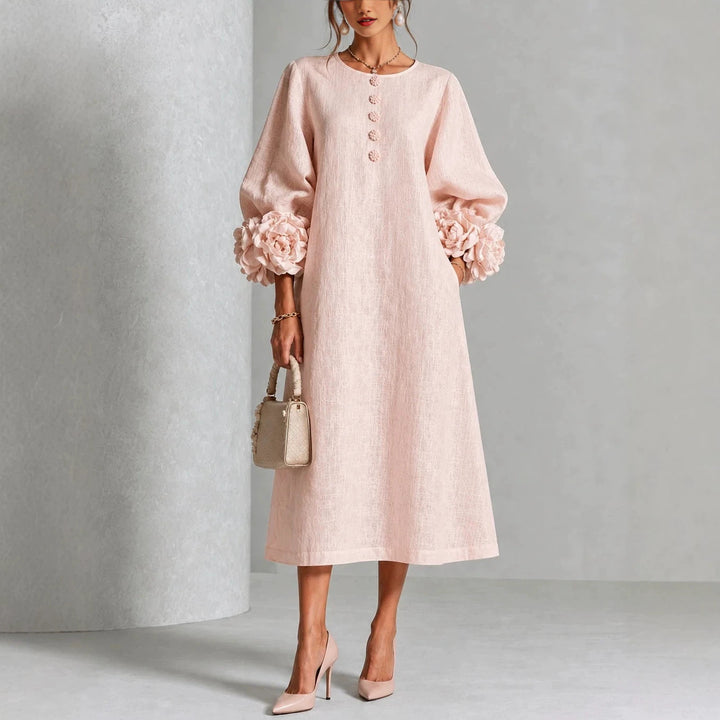 Maggie | Floral Midi Dress with Rose-Cuff Sleeves