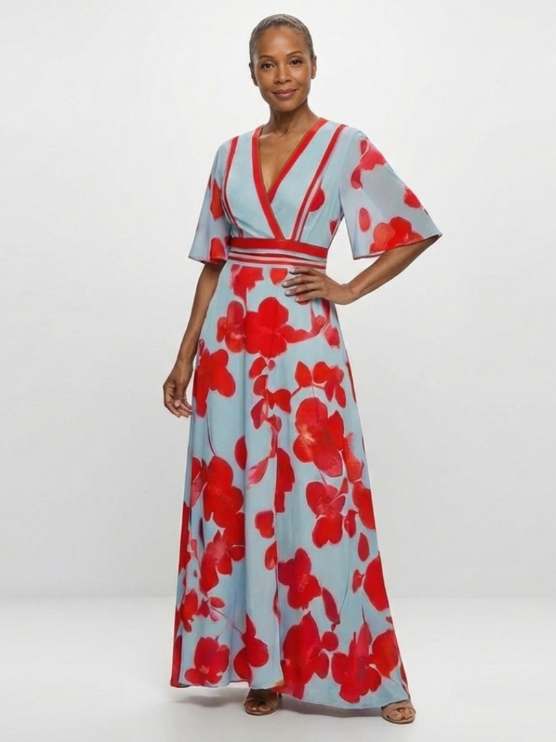 Harrow & Lane™ | V Neck Short Sleeve Floral Maxi Dress