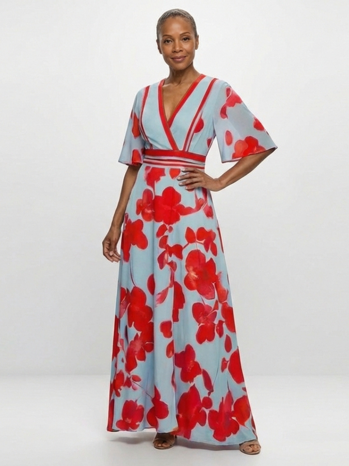 Harrow & Lane™ | V Neck Short Sleeve Floral Maxi Dress