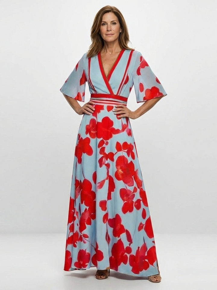 Harrow & Lane™ | V Neck Short Sleeve Floral Maxi Dress
