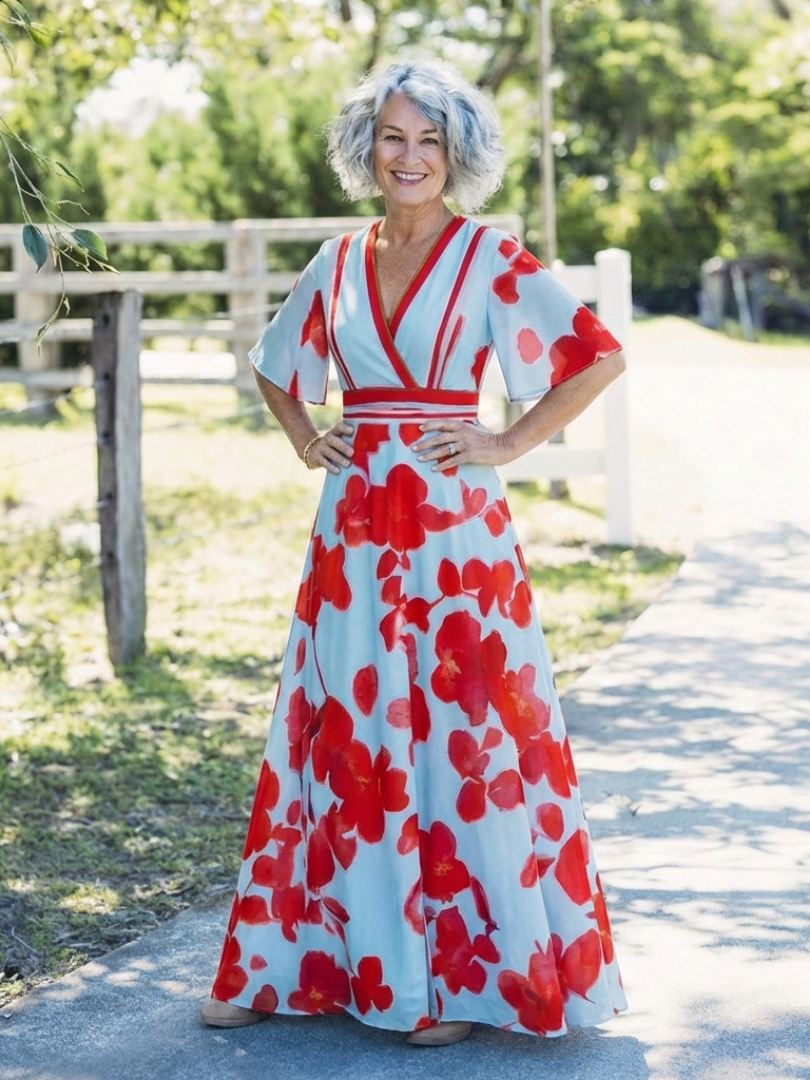 Harrow & Lane™ | V Neck Short Sleeve Floral Maxi Dress