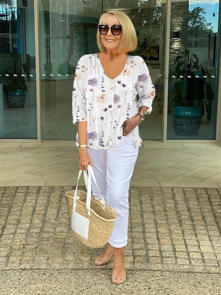 Elisabetta | Printed Button Tunic Top