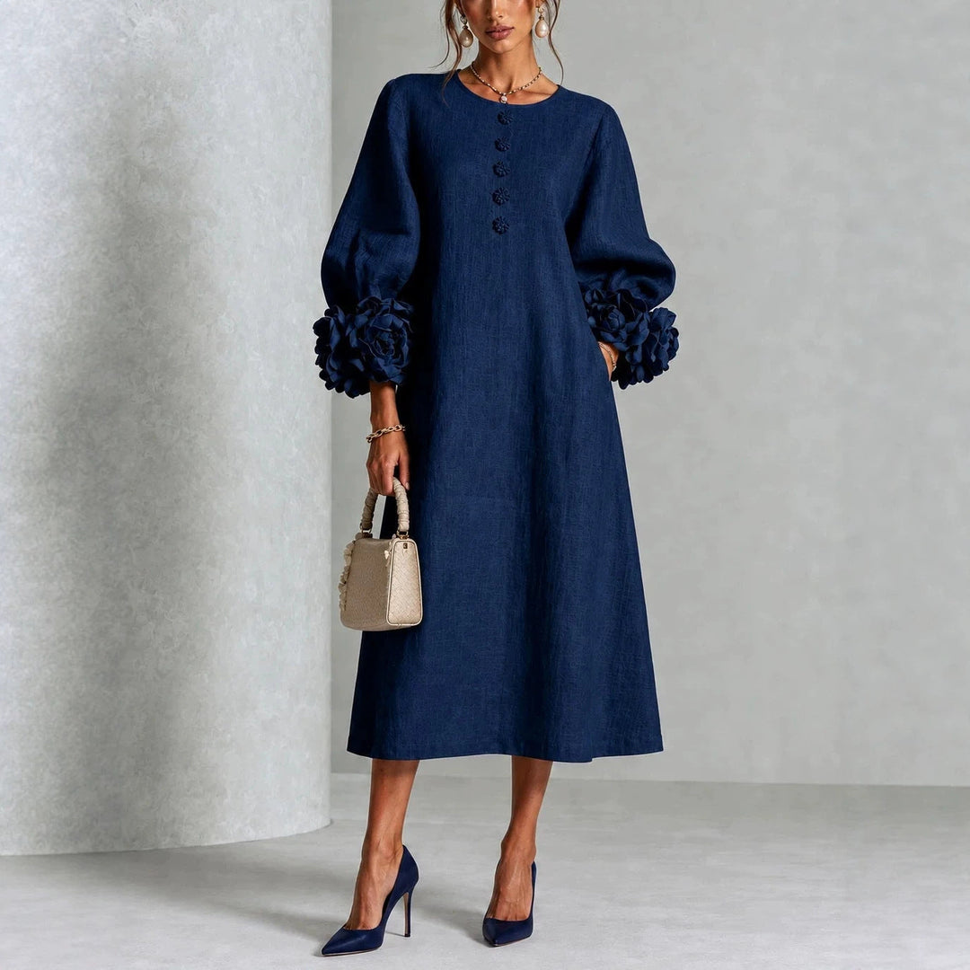 Maggie | Floral Midi Dress with Rose-Cuff Sleeves