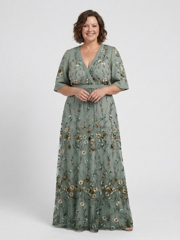 Albertine | Floral V Neck Short Sleeve Maxi Dress