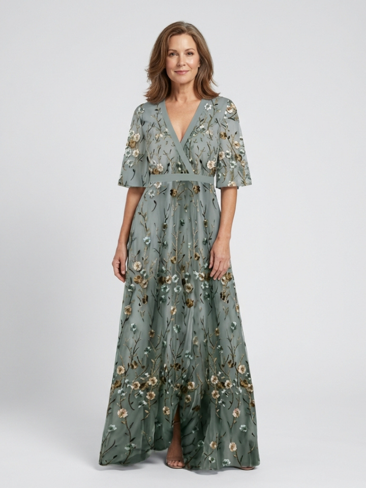 Harrow & Lane™ | Floral V Neck Short Sleeve Maxi Dress