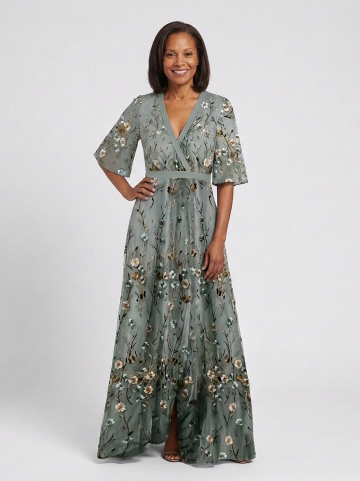 Harrow & Lane™ | Floral V Neck Short Sleeve Maxi Dress