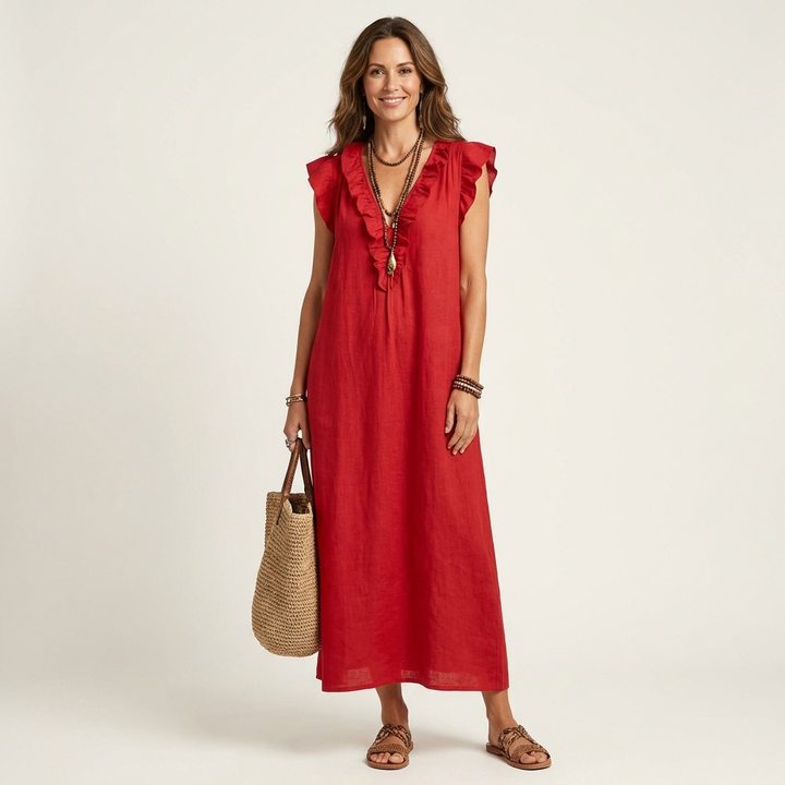 Bridie | Ruffle V-Neck Maxi Dress