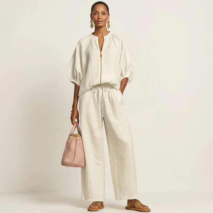 Orna | Zipper-Front Puff Sleeve Set