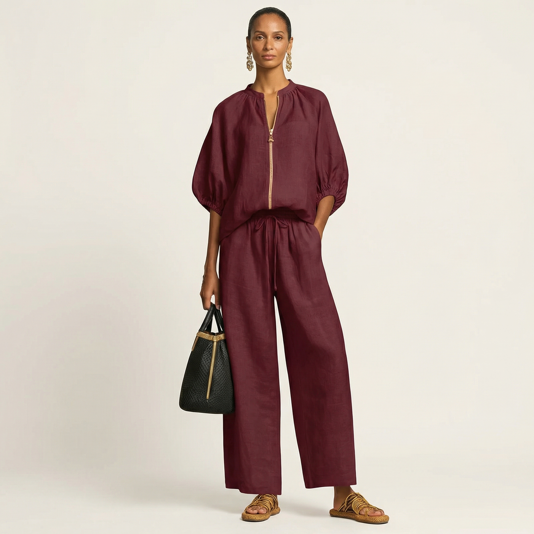 Orna | Zipper-Front Puff Sleeve Set