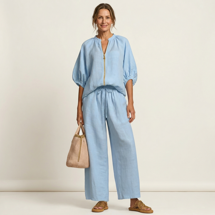 Orna | Zipper-Front Puff Sleeve Set