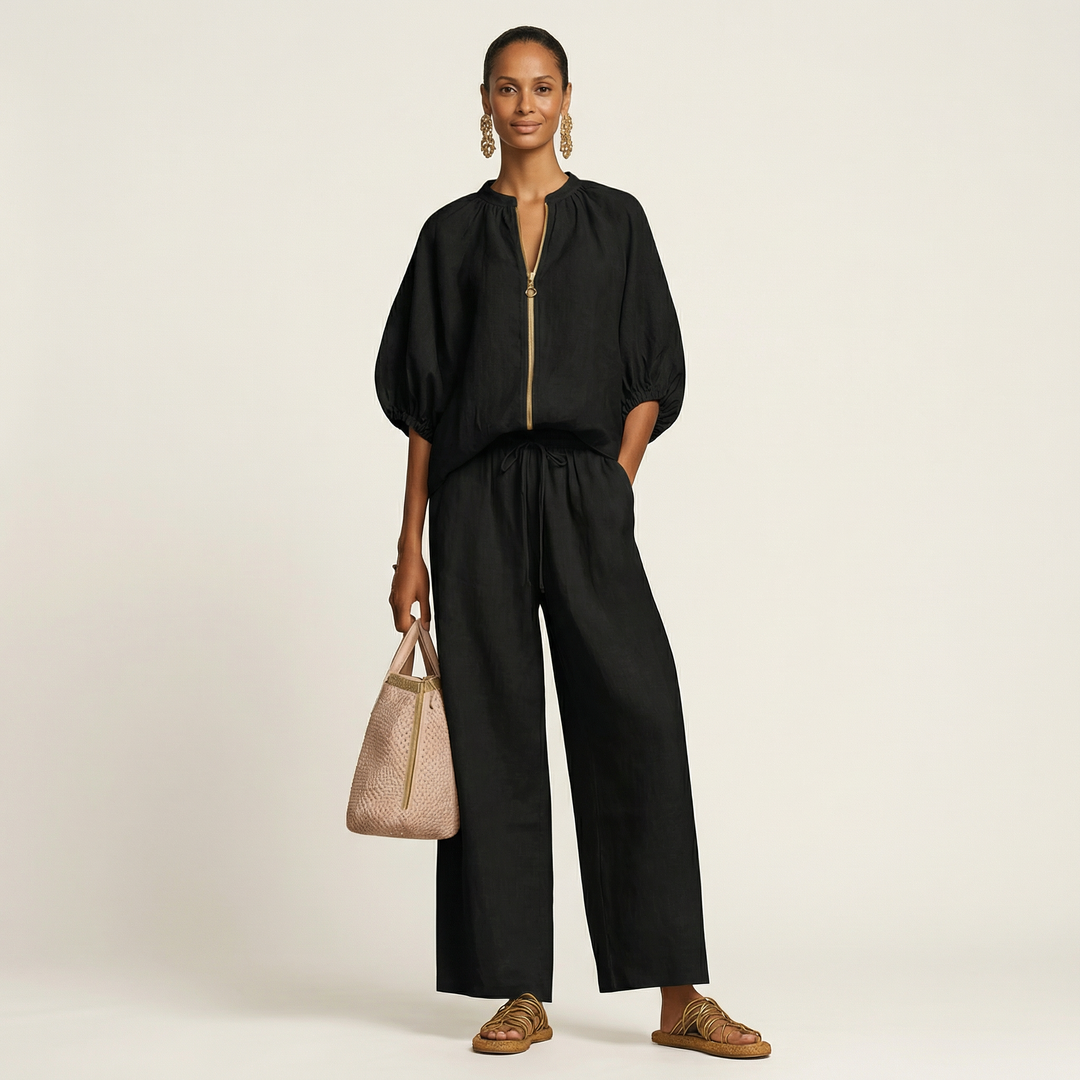 Orna | Zipper-Front Puff Sleeve Set