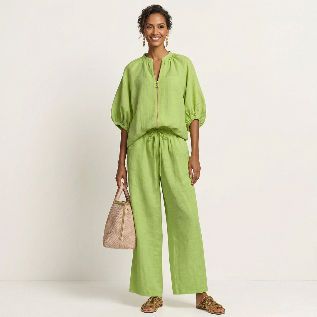 Orna | Zipper-Front Puff Sleeve Set