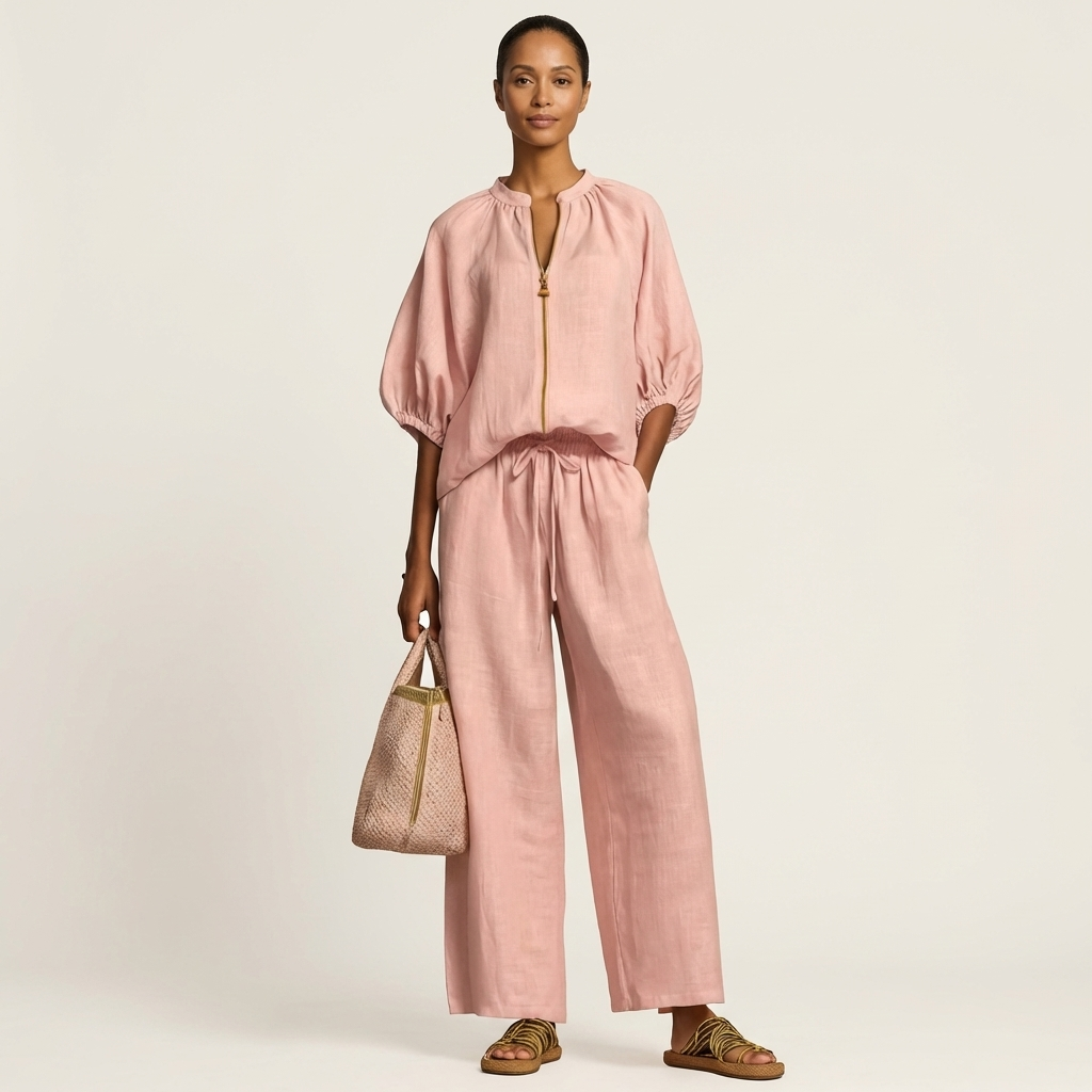 Orna | Zipper-Front Puff Sleeve Set