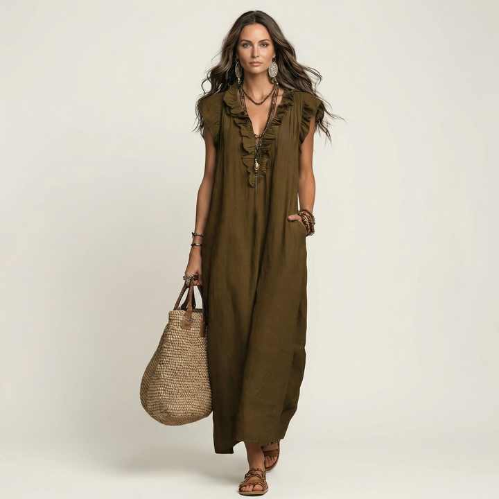 Bridie | Ruffle V-Neck Maxi Dress