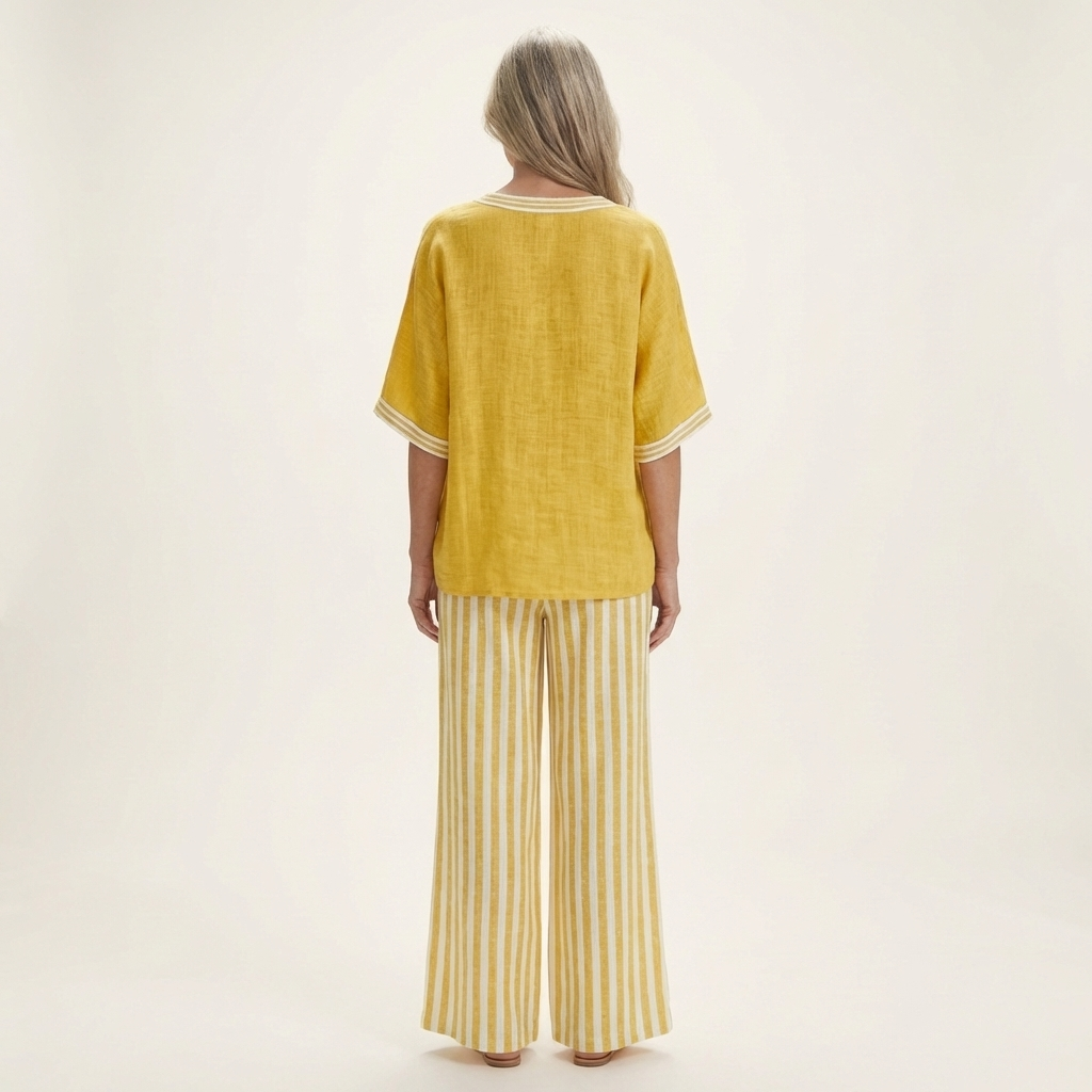 Olivette | V-Neck Varsity Top & Stripe Wide-Leg Set