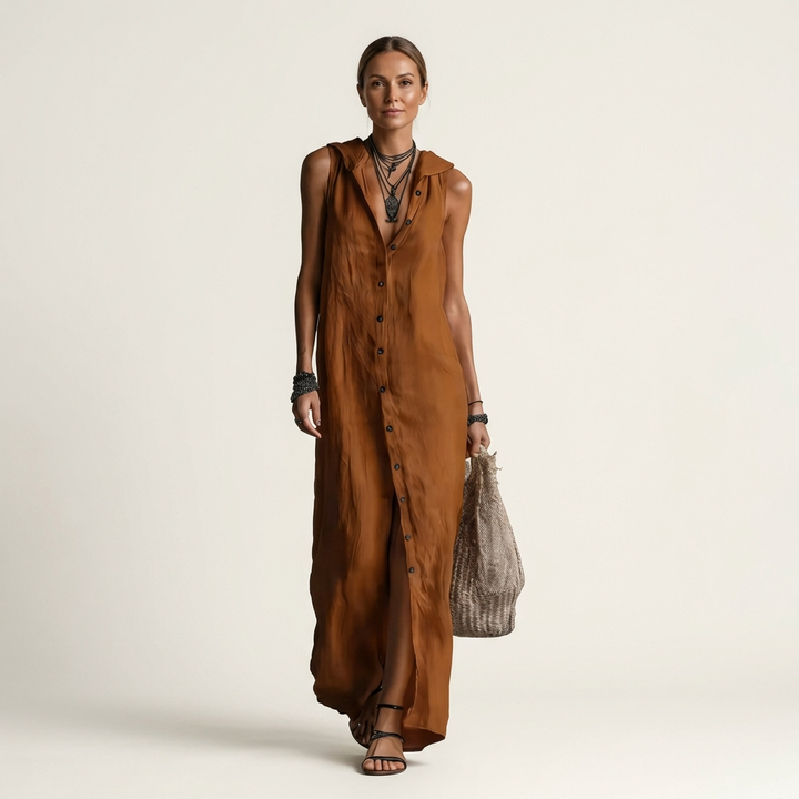 Nerea | Hooded Button-Front Sleeveless Maxi Dress