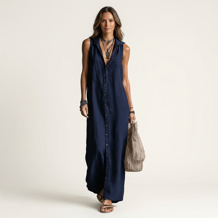 Nerea | Hooded Button-Front Sleeveless Maxi Dress