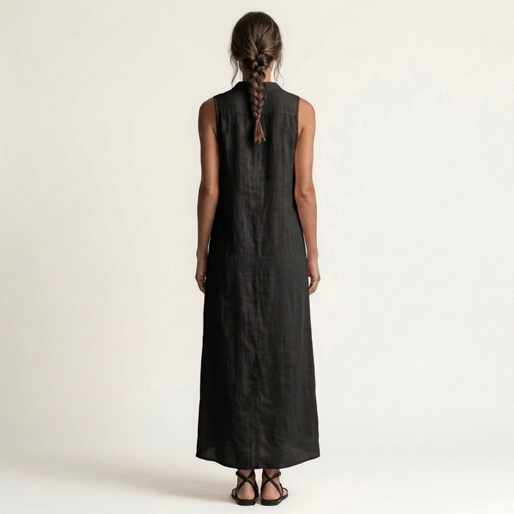 Nerea | Hooded Button-Front Sleeveless Maxi Dress