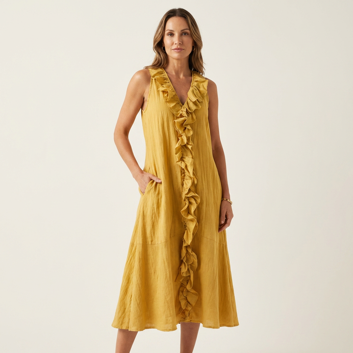 Ombeline | Ruffle-Front V-Neck Sleeveless Maxi Dress