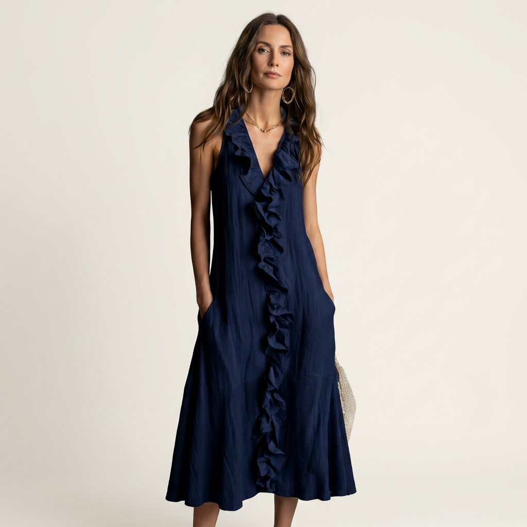 Ombeline | Ruffle-Front V-Neck Sleeveless Maxi Dress