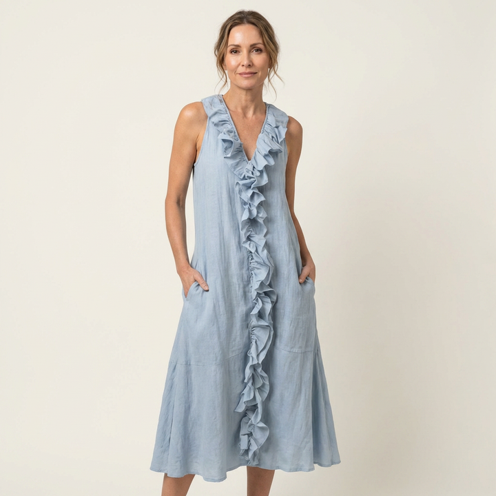 Ombeline | Ruffle-Front V-Neck Sleeveless Maxi Dress