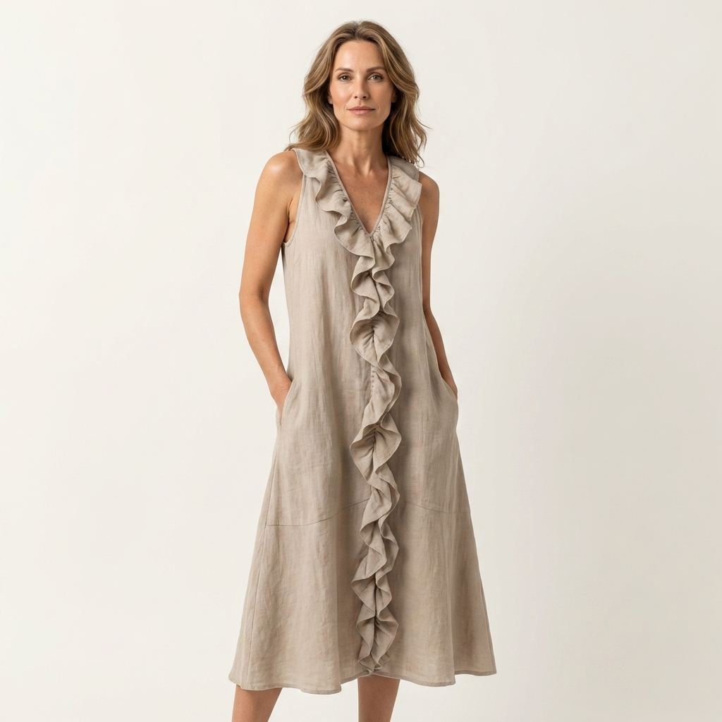Ombeline | Ruffle-Front V-Neck Sleeveless Maxi Dress
