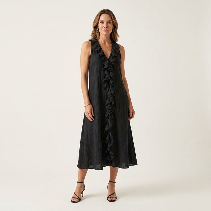 Ombeline | Ruffle-Front V-Neck Sleeveless Maxi Dress