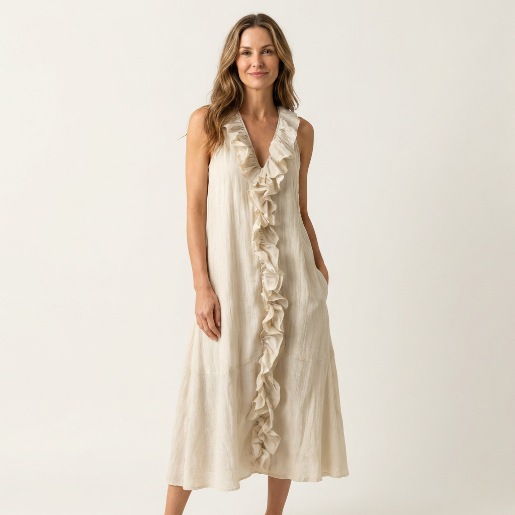 Ombeline | Ruffle-Front V-Neck Sleeveless Maxi Dress
