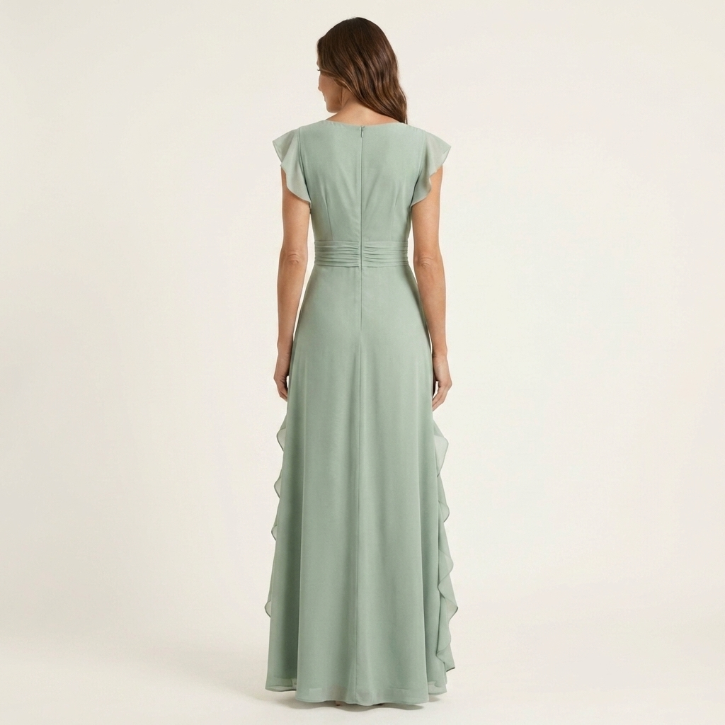 Oona | Wrap-Style V-Neck Flutter-Sleeve Cascading Ruffle Maxi Dress