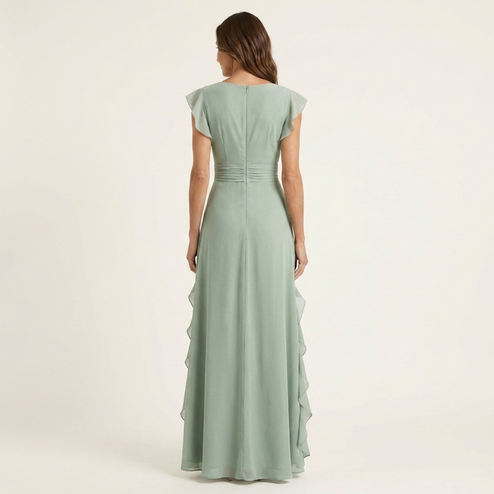 Oona | Wrap-Style V-Neck Flutter-Sleeve Cascading Ruffle Maxi Dress