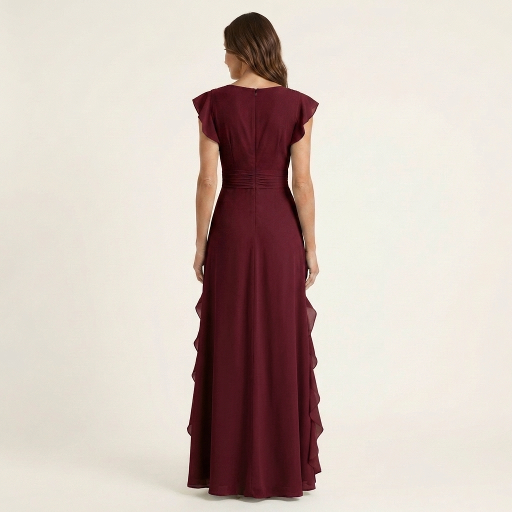 Oona | Wrap-Style V-Neck Flutter-Sleeve Cascading Ruffle Maxi Dress