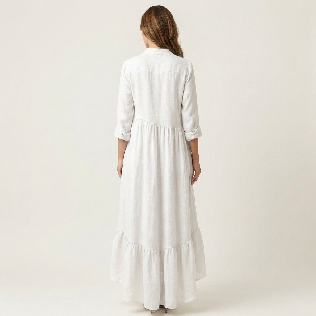 Ortensia | Stand-Collar Button-Front Ruffle Hem Maxi Dress