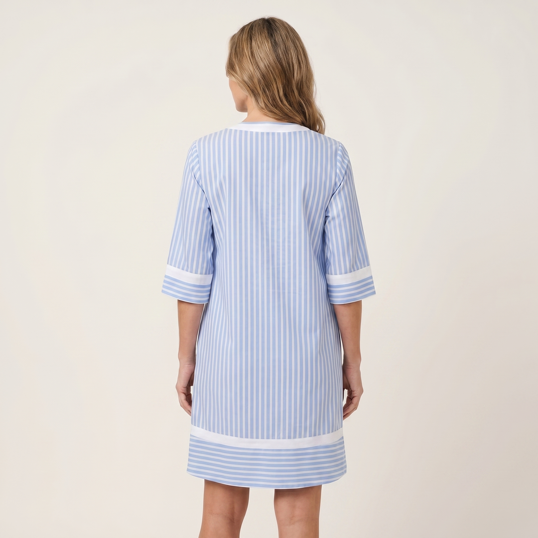 Nerida | Contrast-Trim Stripe V-Neck Cotton Shift Dress