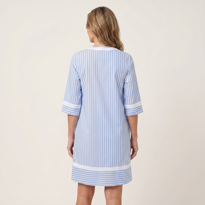 Nerida | Contrast-Trim Stripe V-Neck Cotton Shift Dress