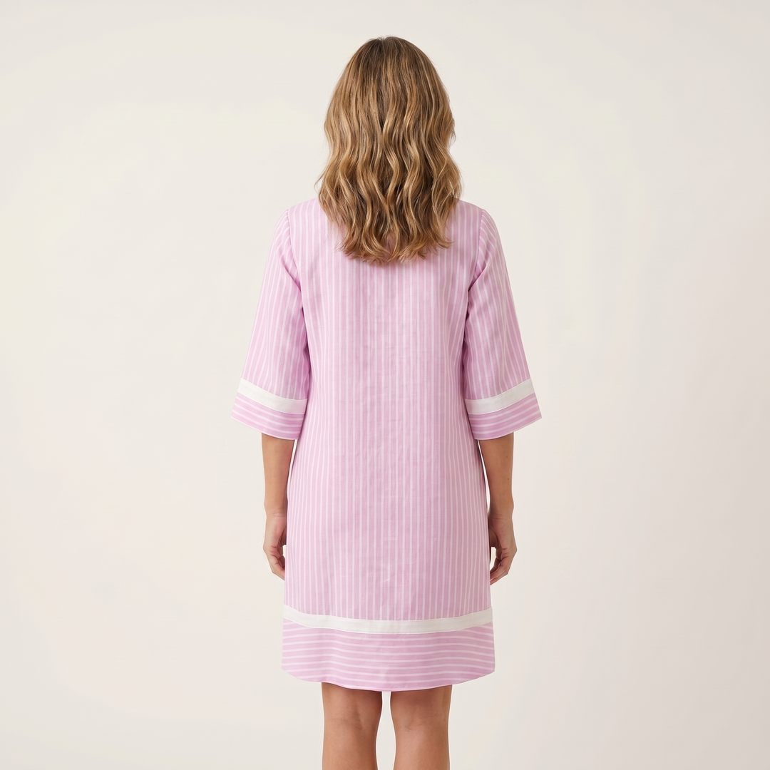 Nerida | Contrast-Trim Stripe V-Neck Cotton Shift Dress