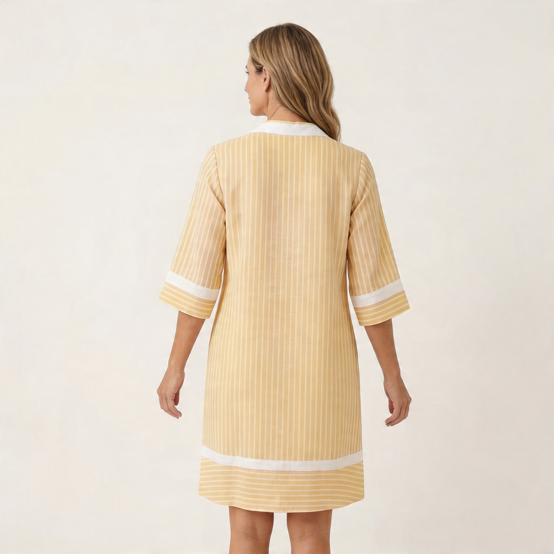 Nerida | Contrast-Trim Stripe V-Neck Cotton Shift Dress