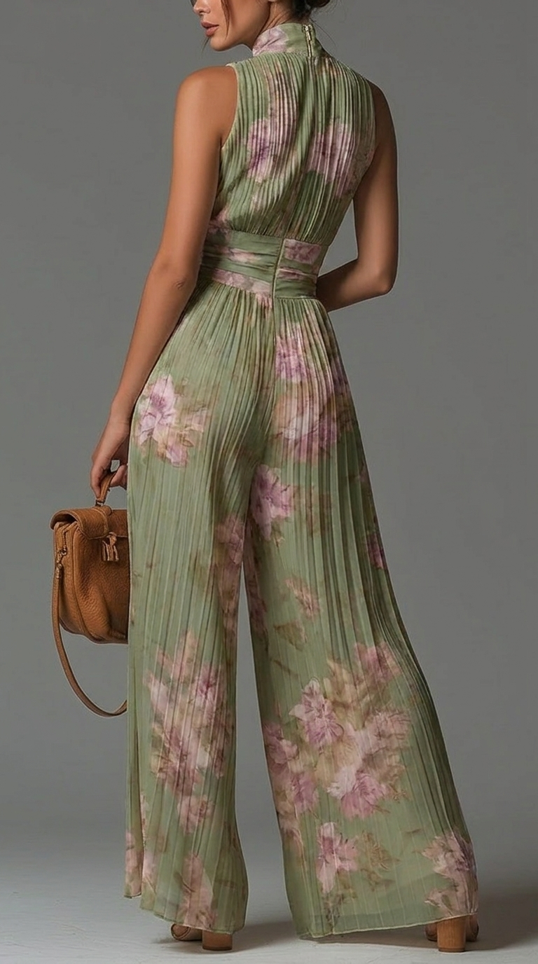Anwen | Pleated Floral Chiffon Jumpsuit