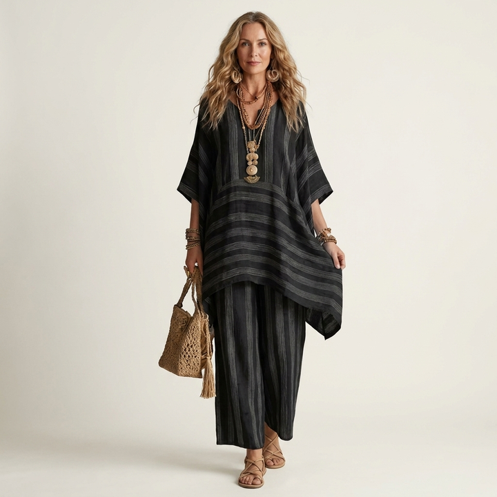 Oriel | Two-Piece Striped Cotton-Linen Set