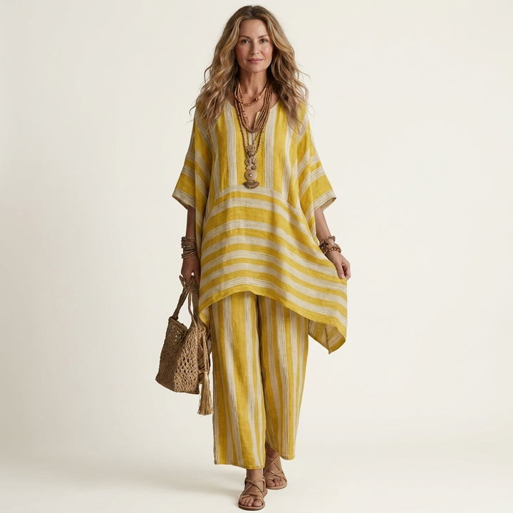 Oriel | Two-Piece Striped Cotton-Linen Set