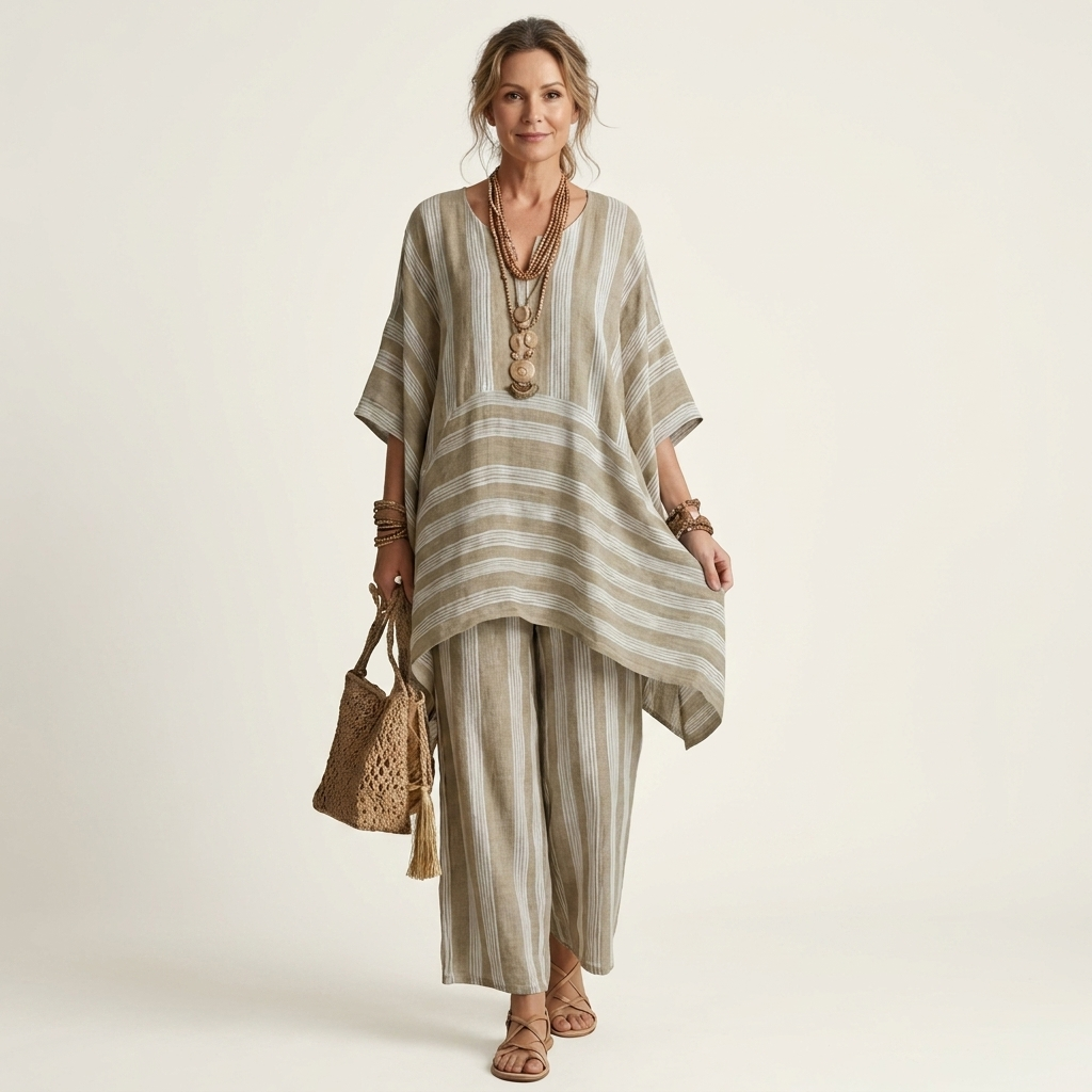 Oriel | Two-Piece Striped Cotton-Linen Set